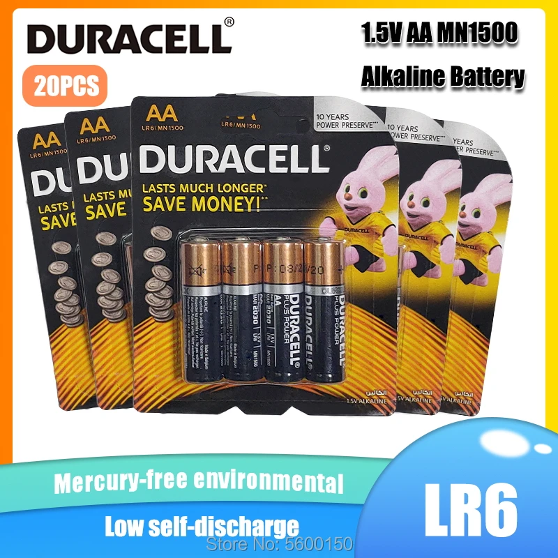 

20PCS Original DURACELL 1.5V AA Alkaline Battery LR6 For Toy Remote Control Forehead Thermometer Flashlight Dry Primary Battery