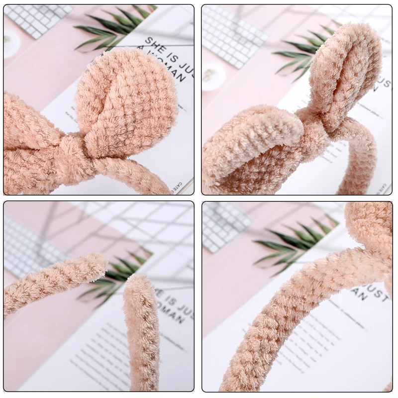 

AWAYTR Velvet Bear Ear Hairband Fleece Winter Headband Solid Bow Pearl Hair Hoop Headdress Girl Women Hair Accessories Head band