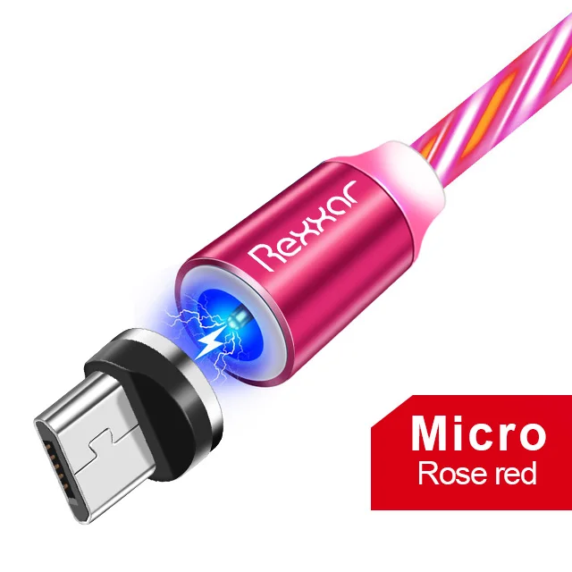 Micro USB Rose Rexxar Магнитный кабель type C Micro USB светодиодный магнитный usb-кабель для зарядки для Apple IPhone X 7 8 6 Xs Max XR samsung s9 Xiaomi шнур - Цвет: Micro USB Rose
