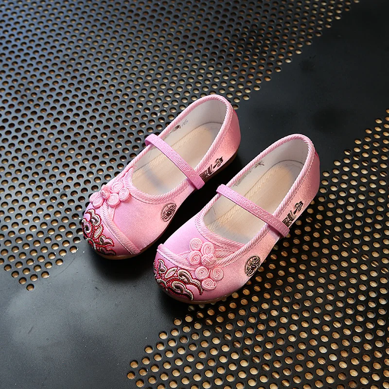Детская парусиновая обувь для девочек Классическая с цветочной вышивкой мягкая