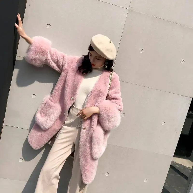 2019 зимняя новая Корейская версия имитация оторочка из овечьей шерсти пальто