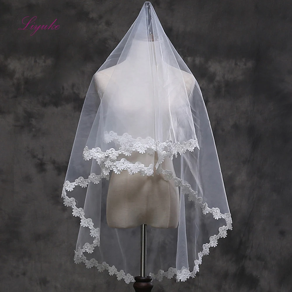 Liyuke/новые кружевные вуали из белого тюля однослойная элегантная Свадебная