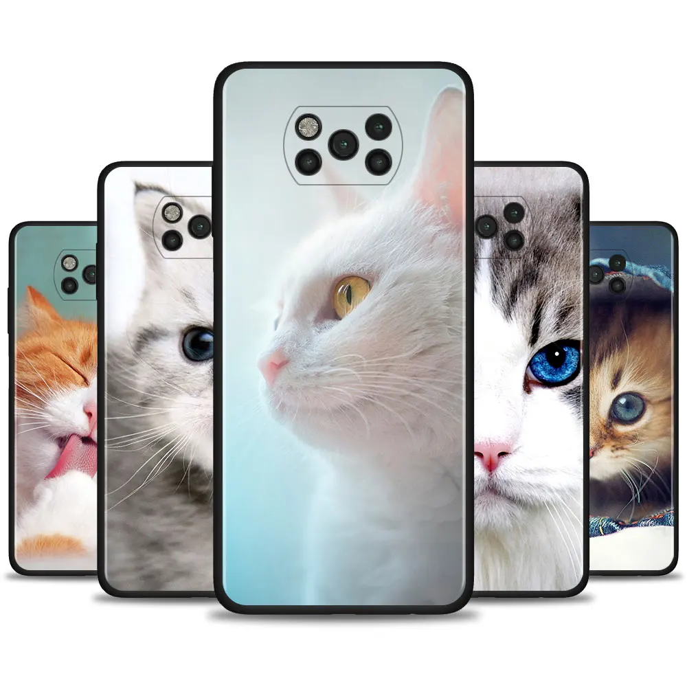 

Cute Cat Case For Xiaomi Mi Poco X3 NFC X3 M3 Pro F3 GT Pocophone F1 Black TPU Soft Silicone Cover Cellphones Couqe Capa