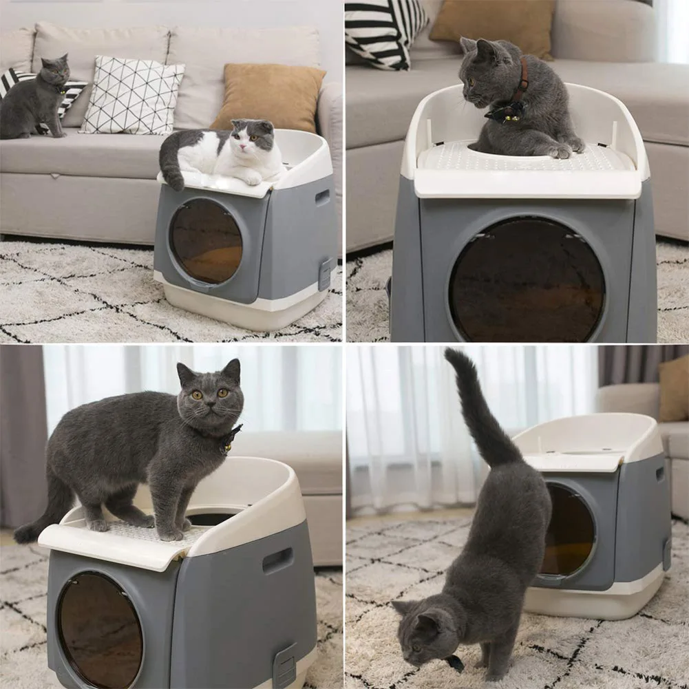 

Top-Entry Cat Litter Box Kitty Litter Box Free Cabin Cat Washroom Double-Door Design Front-Entry with Large Cat Litter Scoop