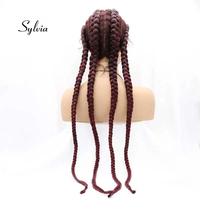 Sylvia Brown/Red/Black Synthetic Box Braid Lace Front Wig For Women Hair Long Braid Wigs With Baby Hair