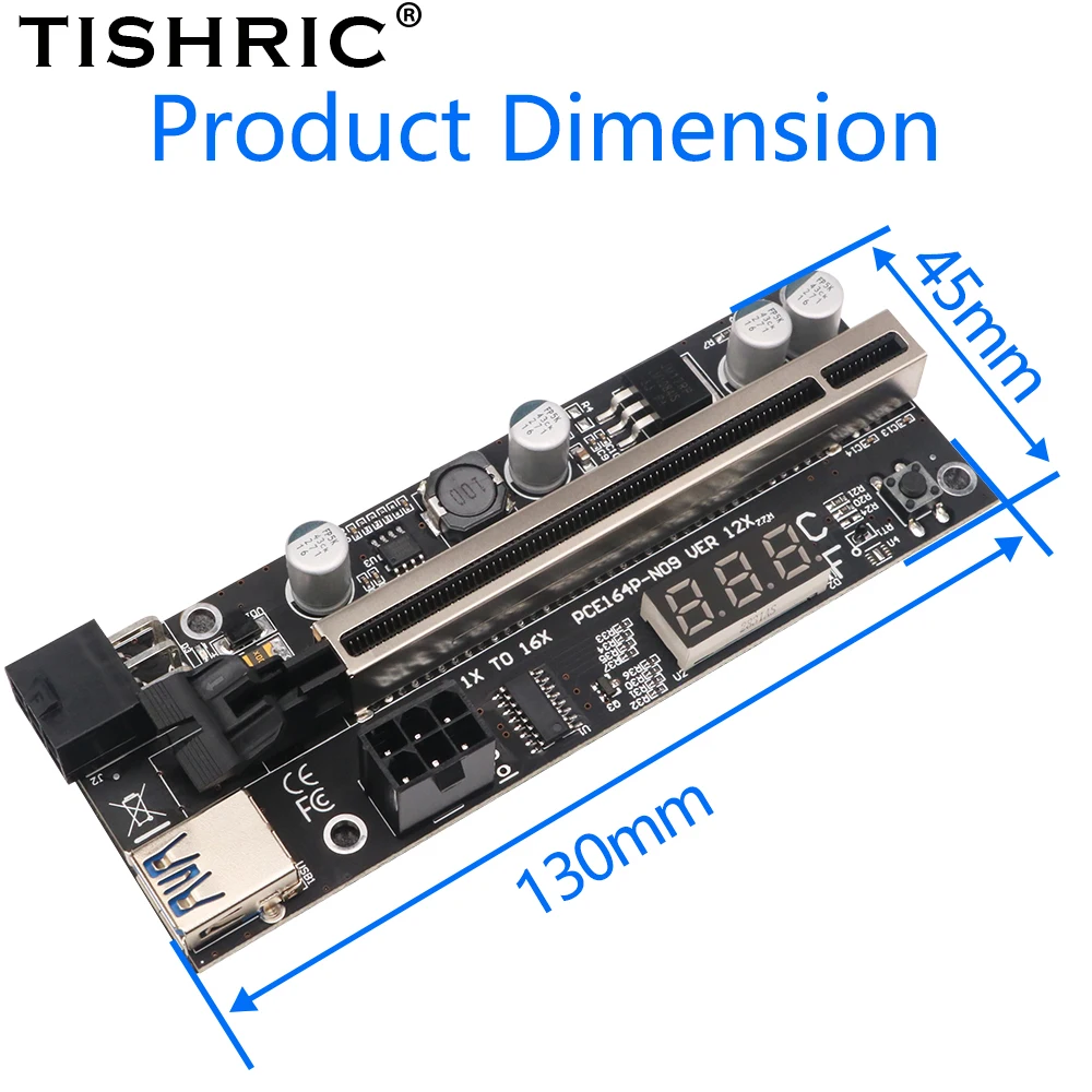 Переходник TISHRIC VER12X с датчиком температуры PCI-E PCIE PCI E Express Card GPU 1X to X16 USB кабель