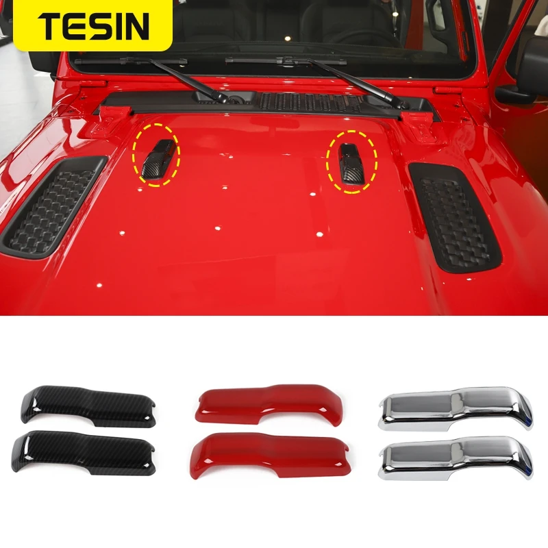 

TESIN ABS Car Engine Hood Hinge Decoration Cover Stickers Accessories for Jeep Wrangler JL 2018+ for Jeep Gladiator JT 2018+