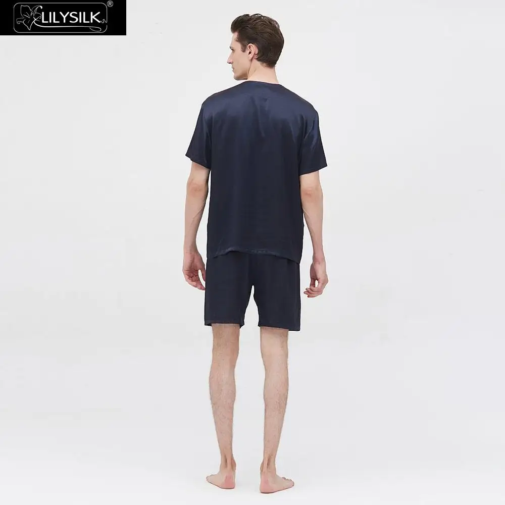 Пижамный комплект LilySilk мужской шелковая короткая простая одежда с круглым