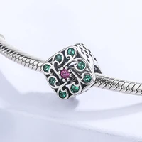 high quality charming pink and green gem 925 sterling silver square bangle bead bracelet diy gift for female elegant