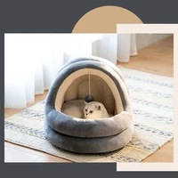 washable warm pet bed with elastic pompom classic yurt style cat hourse with pillow bed for dog cat pet cushion in cat supplies