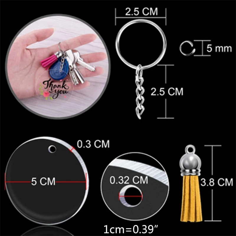

1 Set Colorful Tassel Pendants Acrylic Keychain Blanks Transparent Round Discs Circles DIY Crafts Jewelry Accessories