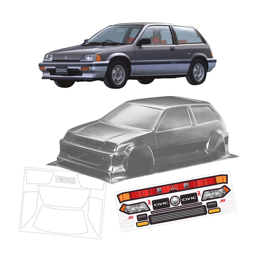 Team C Honda Civic 3 III PC Прозрачный M Корпус Корпуса с наклейкой для 1/10 Rc Дрифт автомобиль