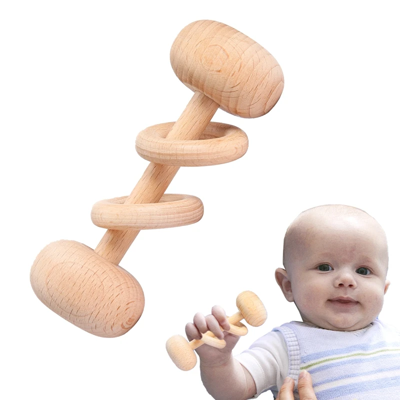 

1PC Baby Teether Toys Beech Wooden Rattle Wood Teething Rodent Ring Musical Chew Play Gym Montessori Stroller Toy Christmas Gift