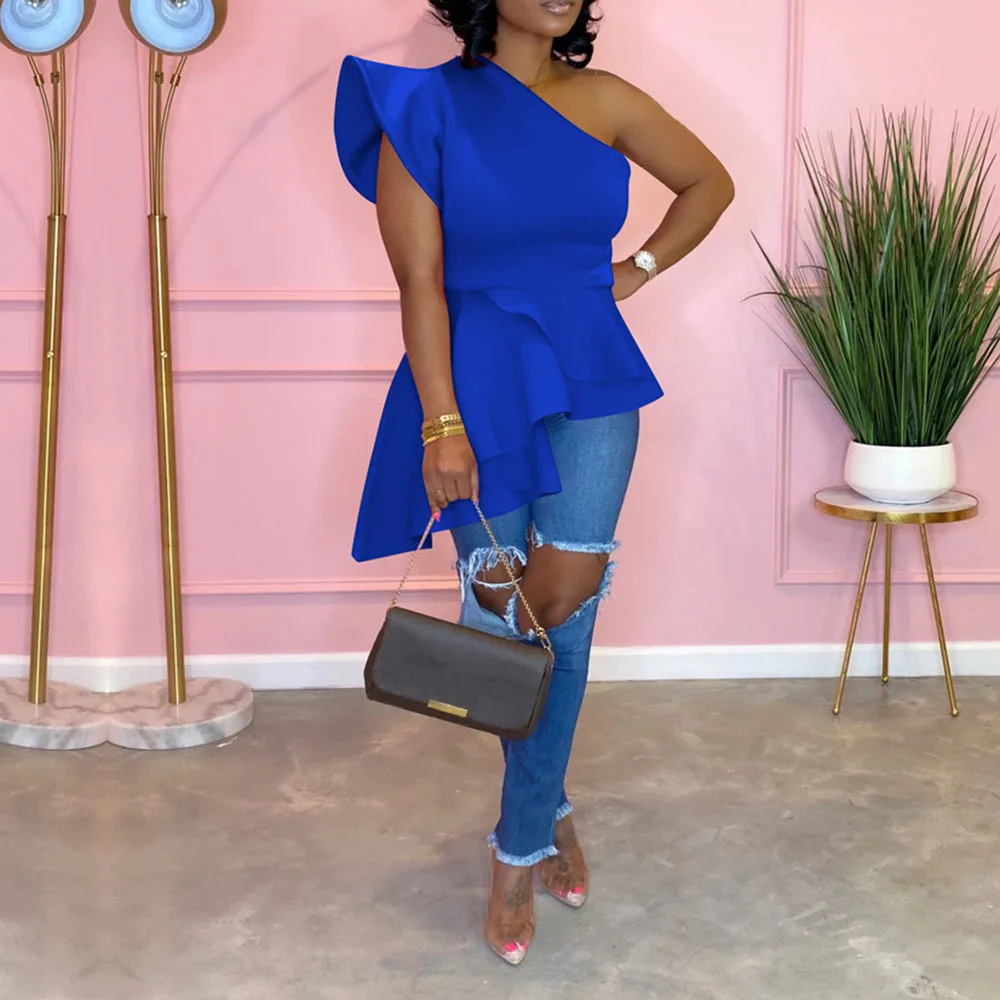 Сексуальная Блузка на одно плечо топы с высокой талией розовые красные длинные