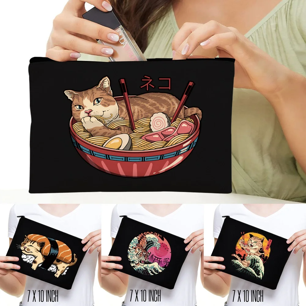 

Bridesmaid Makeup Bags Japan-cat Pattern Cosmetic Case Bridal Party Make Up Pouch Necessaries Lady Tote Purse Wedding Gifts