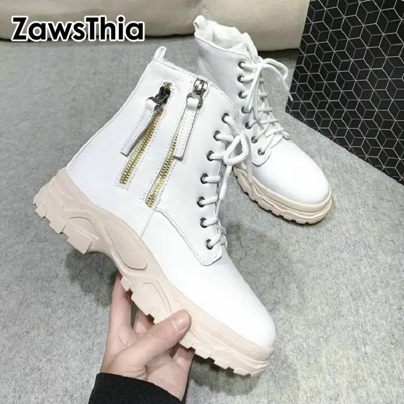 Женские ботинки на шнуровке ZawsThia белые черные кроссовки платформе с круглым