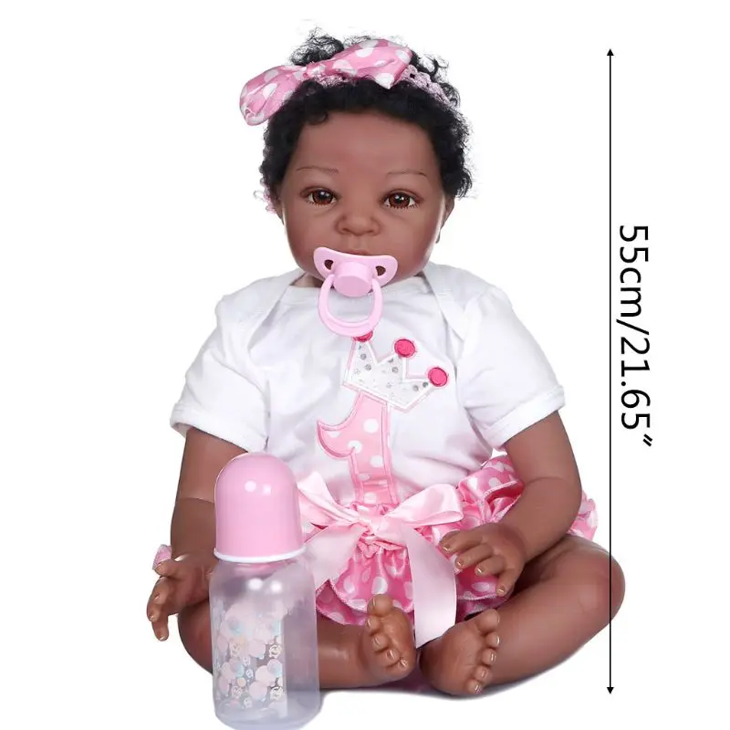 

55cm Realistic Doll Soft Body Vinyl Toddler Babies Lifelike African Princess Toy