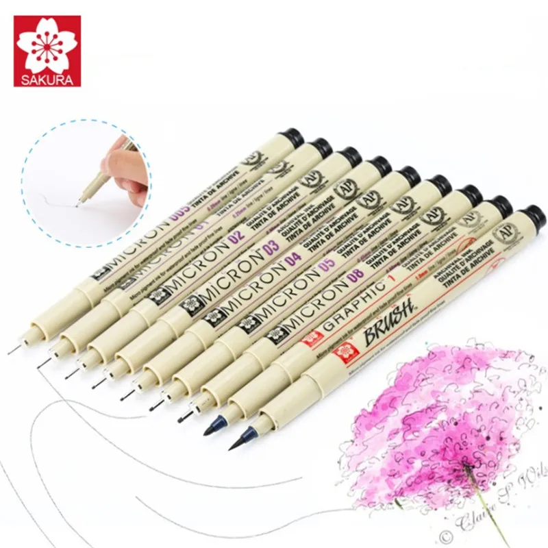 

7/9/11 pcs Sakura Pigma Micron Pen Needle drawing Pen Lot 005 01 02 03 04 05 08 Brush pen Art Markers