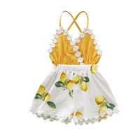 new style toddler kids baby girls clothes lemon printed floral ruffle sleeveless romper clothes sunsuit outfits