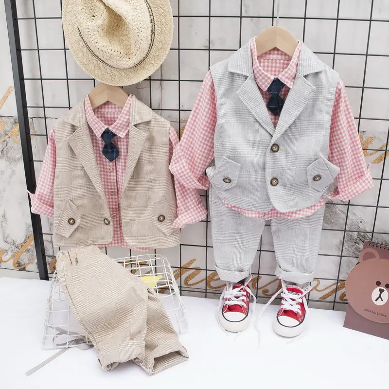 

Baby Suit Autumn Children Boy Girls Clothes suit vest plaid Shirt Pants 2Pcs/set Toddler Casual Clothing Infant Kids Tracksuits