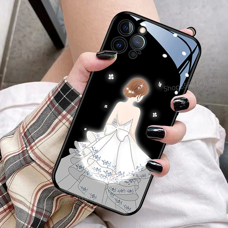 

Luxury Woman Crown Muslim Islamic Girl Glitter Phone Capa For iPhone 12 11 Pro Max X 7 8 Plus XR XS MAX LED Flash Cover Case