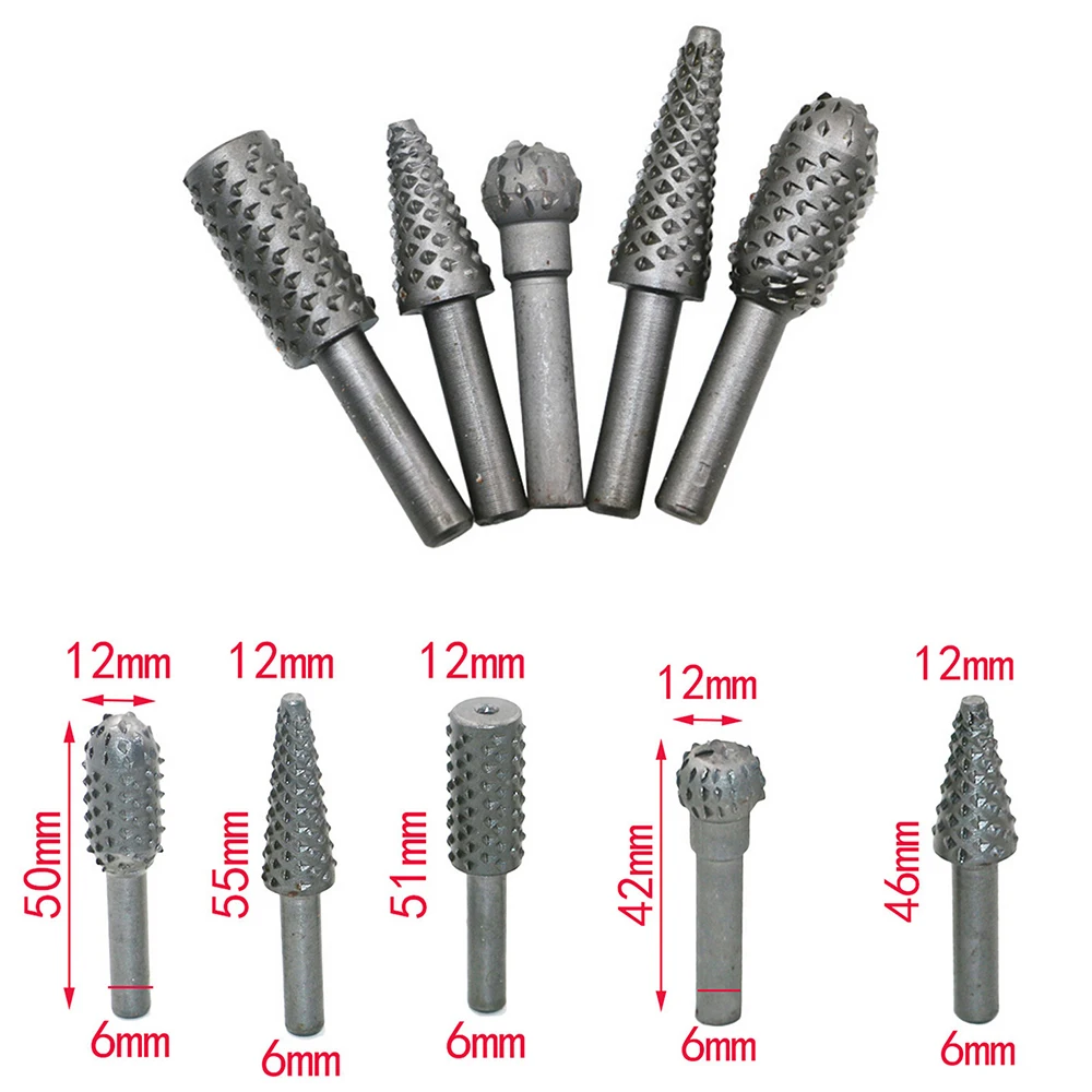 5pcs/Set Power Tools Woodworking Rasp Chisel Shaped Rotating Embossed Grinding Head Tool Engraving Pattern Cutter Milling | Инструменты