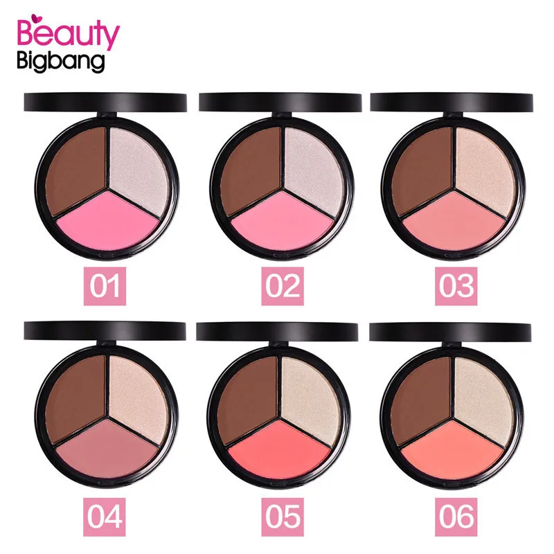 BeautyBigBang 3 цвета пудра для лица хайлайтеры Iluminador бронзатор макияж розовый коричневый Блестящий бронзер Maquillaje палитра контур