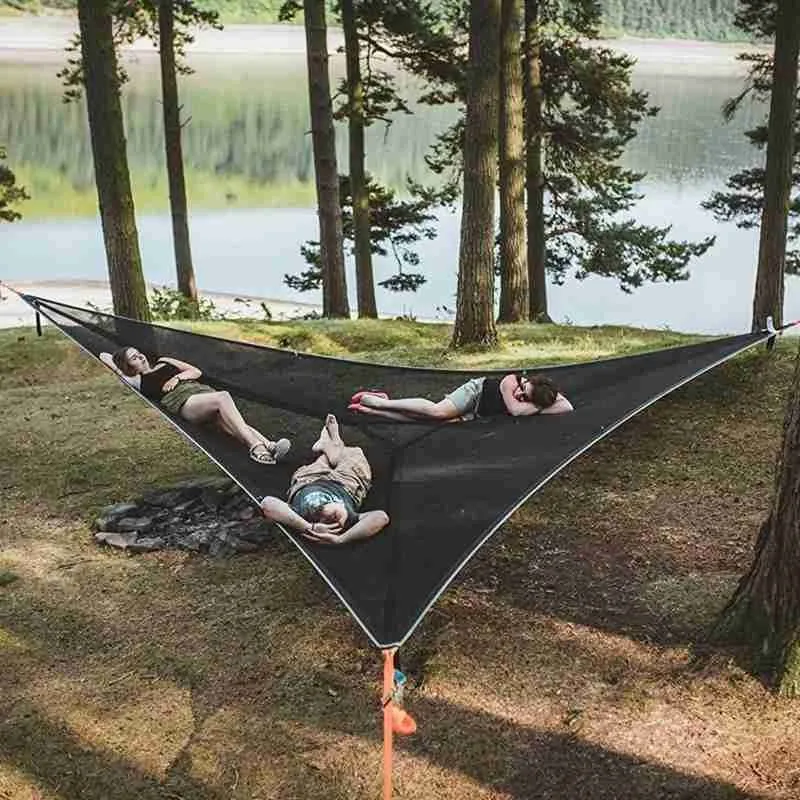 

2/3M Camping Hammock Triangle Aerial Mat Multi-Person Hammock Net Outdoor Portable Hanging Bed Garden Furniture Freeshipping