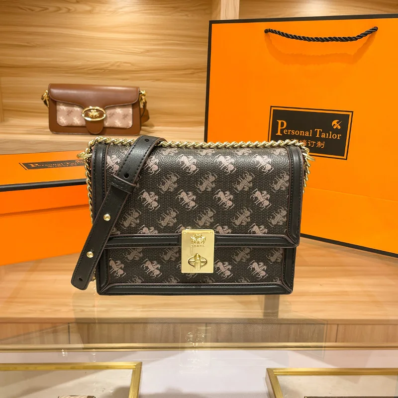 

Genuine Leather Handbags 2021 New Fashion Printing All-match Chain Chain Underarm Small Square Bag Ladies Shoulder Satchels Sac