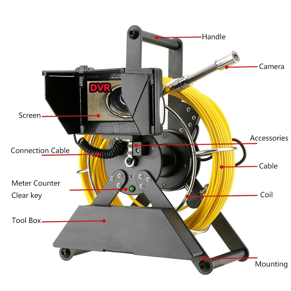 Купить MAOTEWANG 4,3-дюймовая камера для осмотра канализационных труб со счетчиком 16 ГБ DVR Промышленный эндоскоп для канализации IP68 5600MHA Батарея