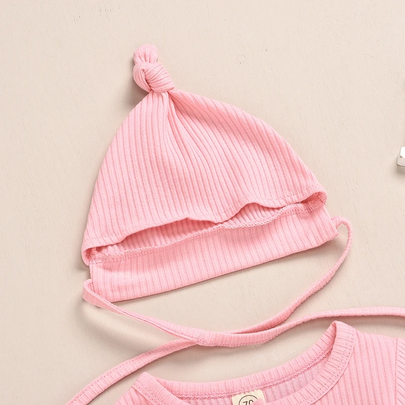 

Autumn Newborn Baby Boys Romper Toddler Caps 2pcs Baby Girls Knitted Cotton Striped Rompers One-pieces Jumpsuits Outfits