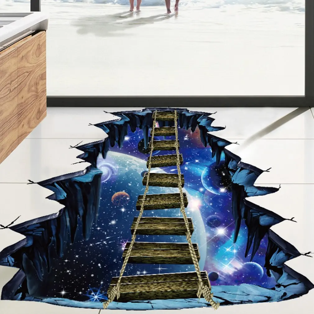 3D наклейки на стену креативная Вселенная планета подвесной мост ПВХ Съемная