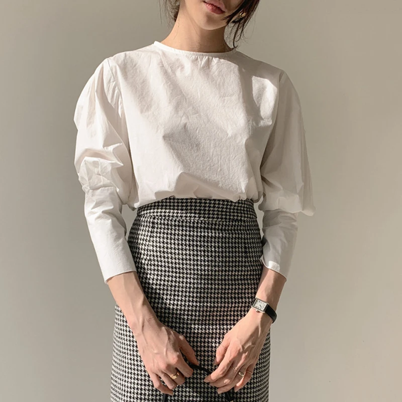 Женская винтажная блузка Getspring белая хлопковая с буфами на рукавах длинным