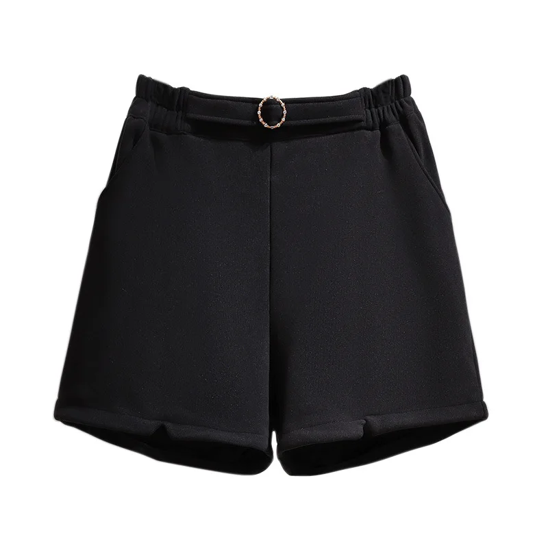 

New 2021 Ladies Autumn Winter Plus Size Shorts For Women Elastic Waist Large Casual Loose Black Wide Leg Shorts 4XL 5XL 6XL 7XL