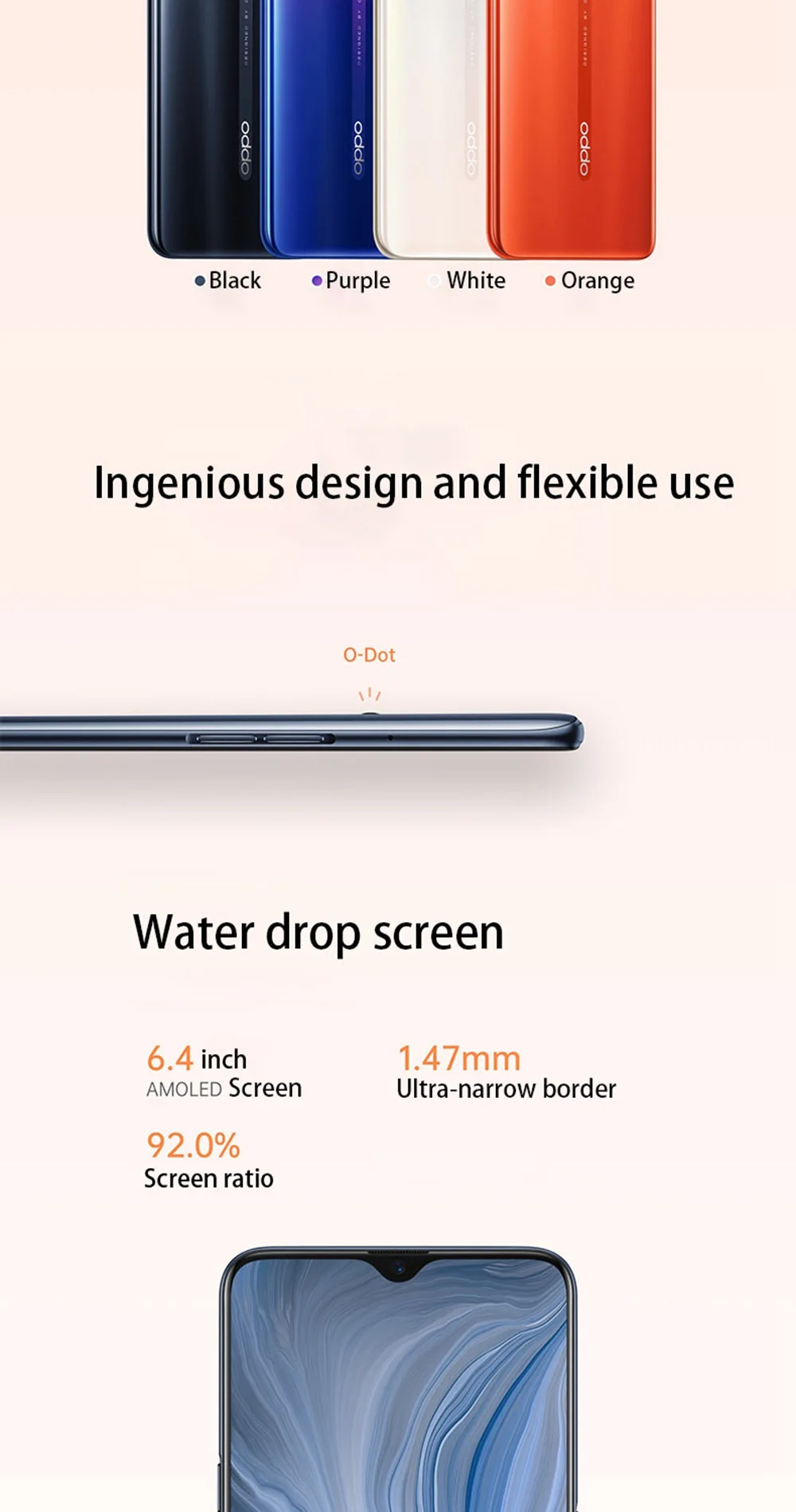 DHL Быстрая смартфон Oppo Reno Z Android 9,0 6," ips 2340X1080 6 ГБ ОЗУ 256 Гб ПЗУ Мп+ 32 МП экран отпечаток пальца