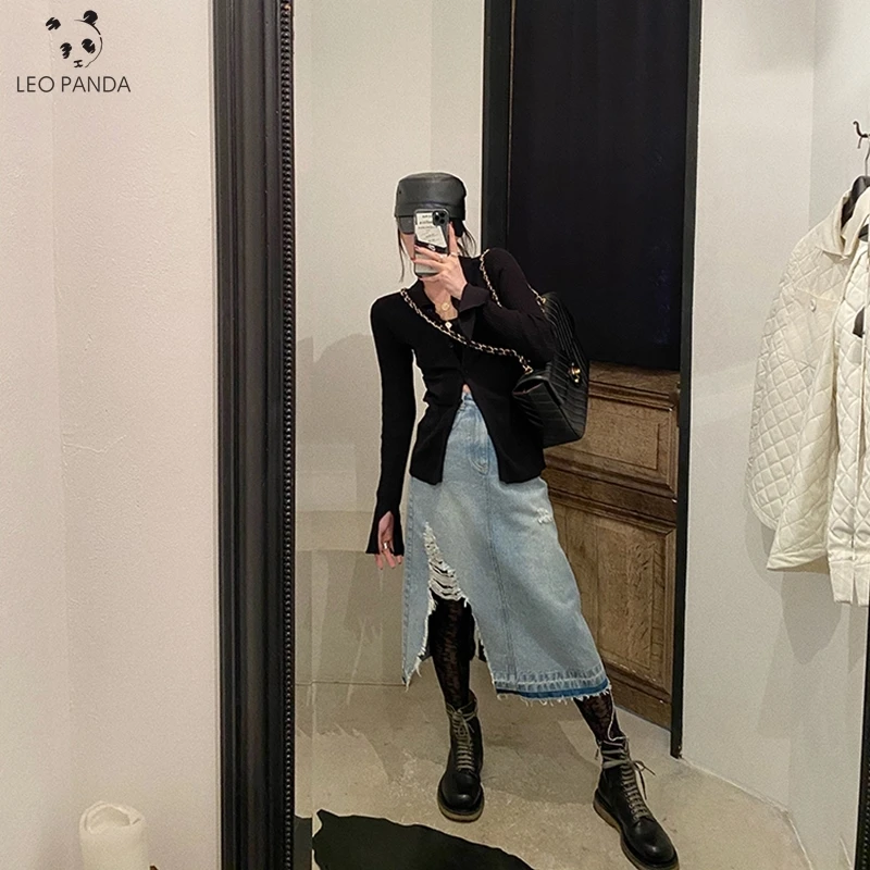 

Tangada women sexy denim skirts 2020 korea fashion pocket lady mid calf skirt high waist vintage skirts female
