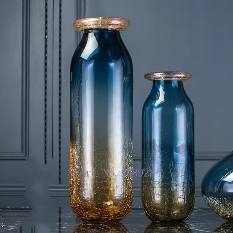 Скандинавская креативная стеклянная ваза голубое золото трещина Цветочная