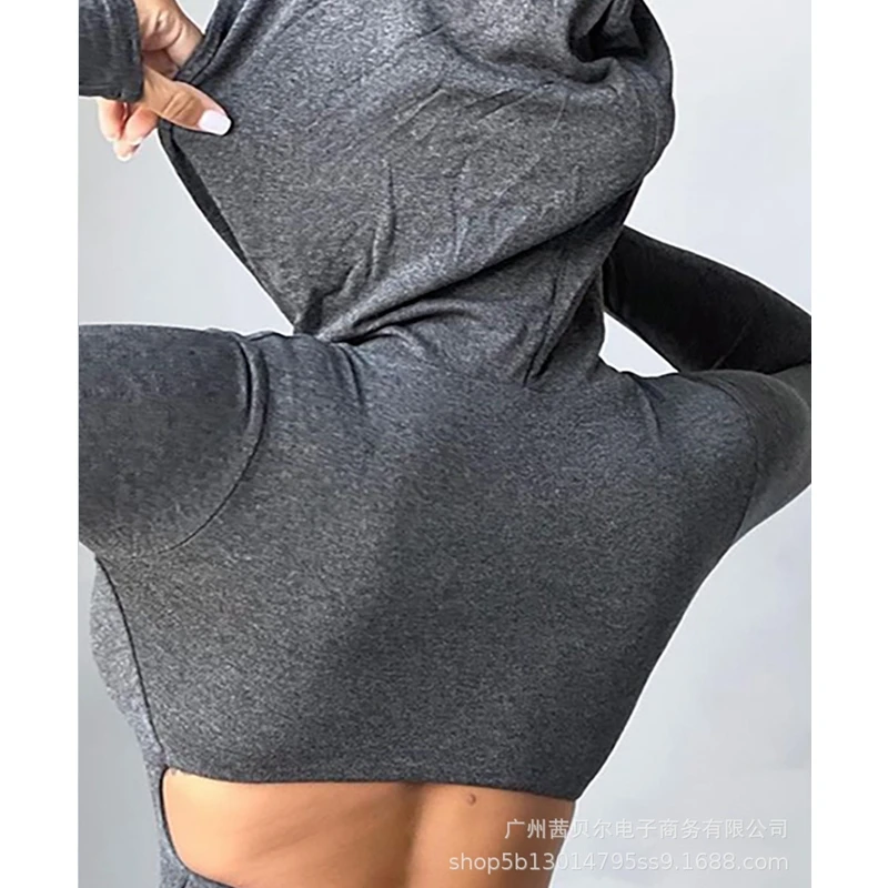 

WEPBEL Women's Solid Color Slim Jumpsuits Spring Summer Sexy Sports Hollow Out Long Sleeve High Waist Hooded Pencil Jumpsuits