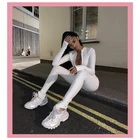 Черный белый обтягивающий комбинезон для женщин 'спортивной одежды комбинезоны 2020 Сезон: Весна-Лето Фитнес на молнии с длинными рукавами эластичное боди Одежда