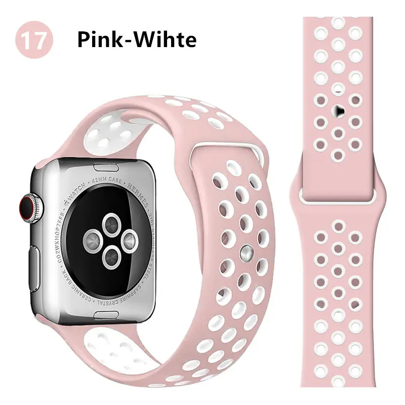 light pink white 17 Ремешок для apple watch band 44 мм 40 мм apple watch 5 4 3 2 iwatch band 42 мм 38 мм спортивный силиконовый браслет correa аксессуары для часов - Цвет ремешка: light pink white 17