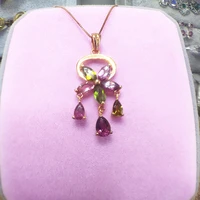 jewelry 925 sterling silver natural tourmaline gemstone new female miss girl woman pendant necklace horse eye rose gold