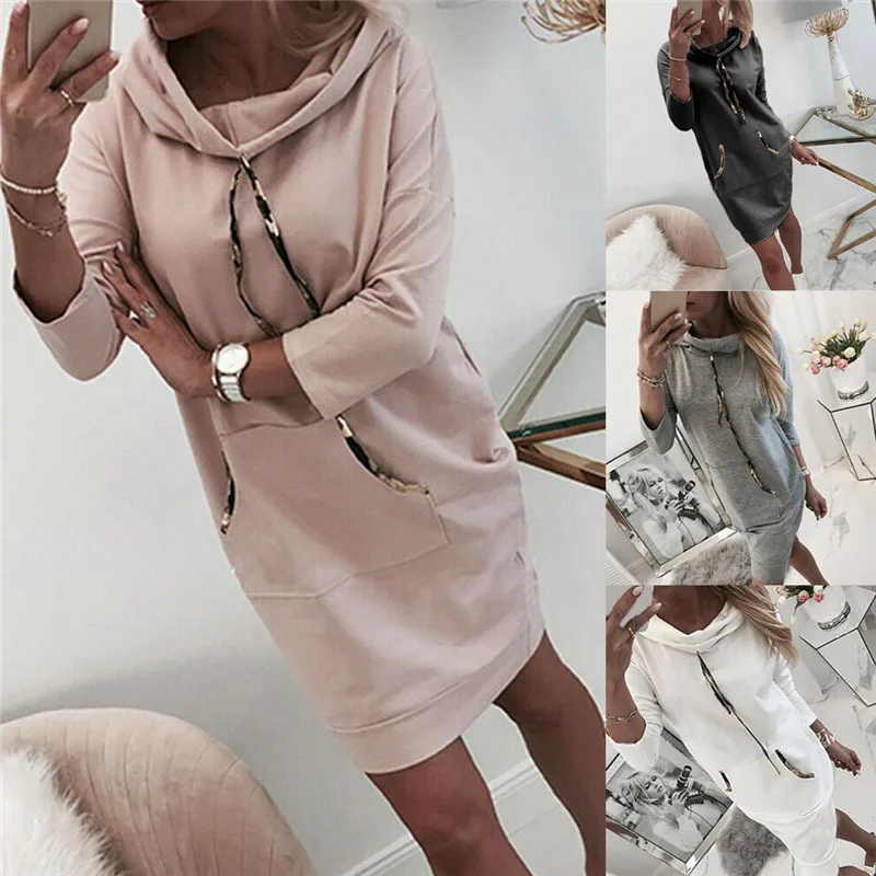 

2021 Loose Large Size Women Clothing Dress Long Sleeve Hoody Ladies Autumn Outfits Coat Fleece Sweat Beach Dress