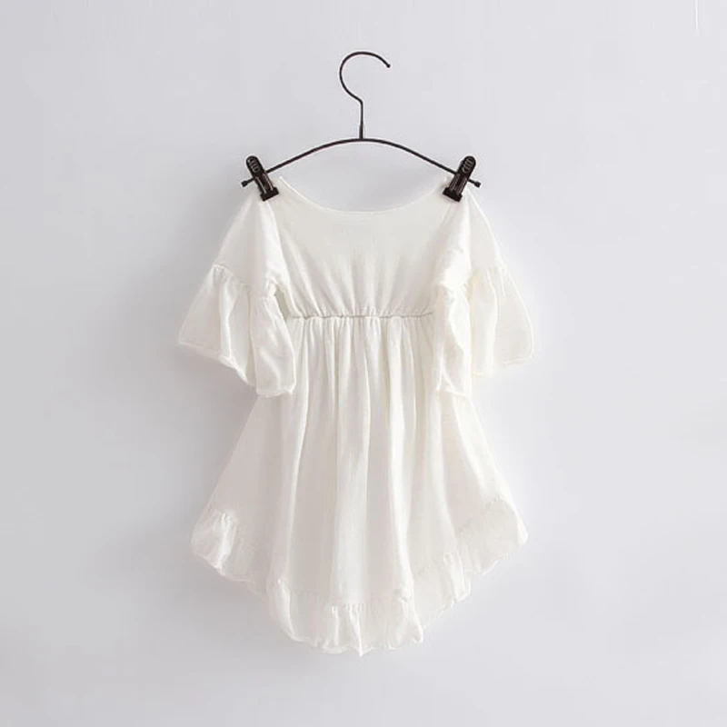 Белое платье для маленьких девочек топы с оборками и расклешенными рукавами