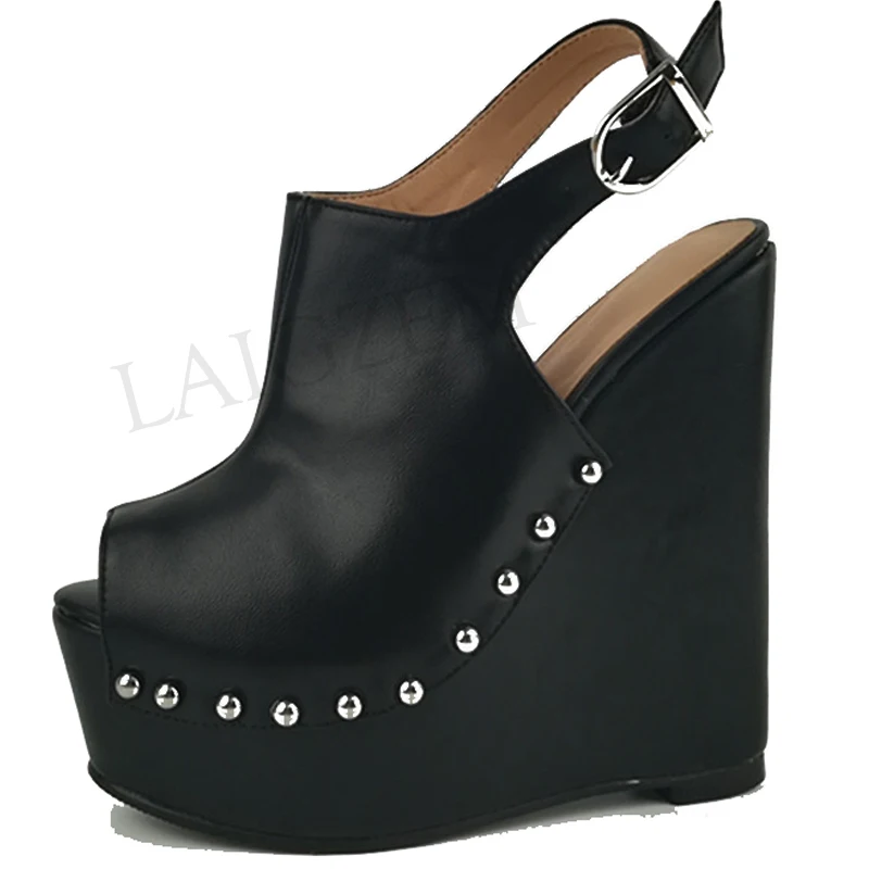 Женские босоножки LAIGZEM на танкетке каблук ручной работы платформа большой размер