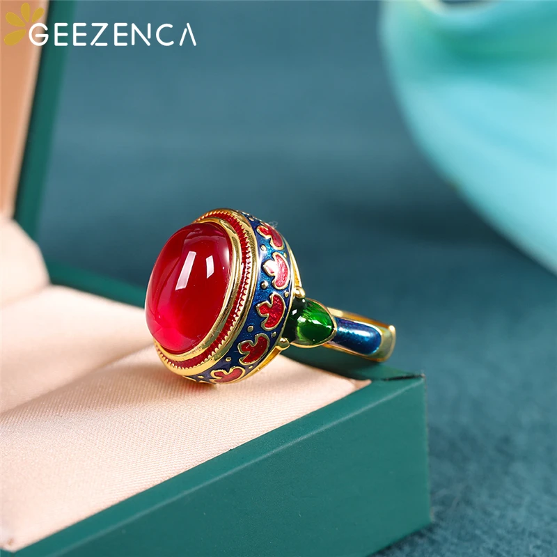 GEEZENCA S925 цвет серебристый Золотой покрытием красный корунд эмаль Цвет Для женщин