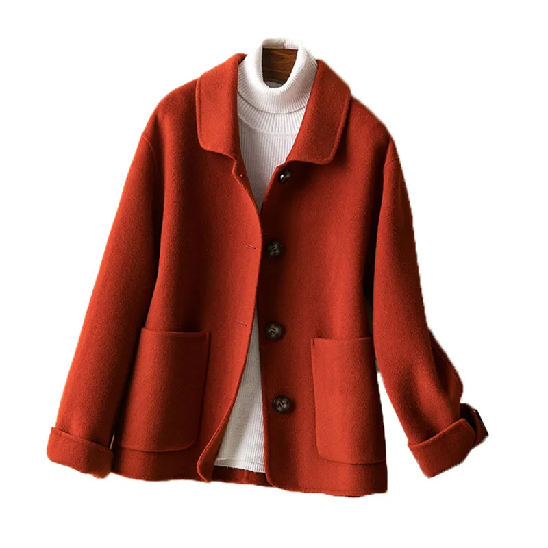 

Высококачественное шерстяное пальто, модная Двусторонняя кашемировая Женская куртка, новинка 2020, весенне-осенняя однотонная верхняя одежд...