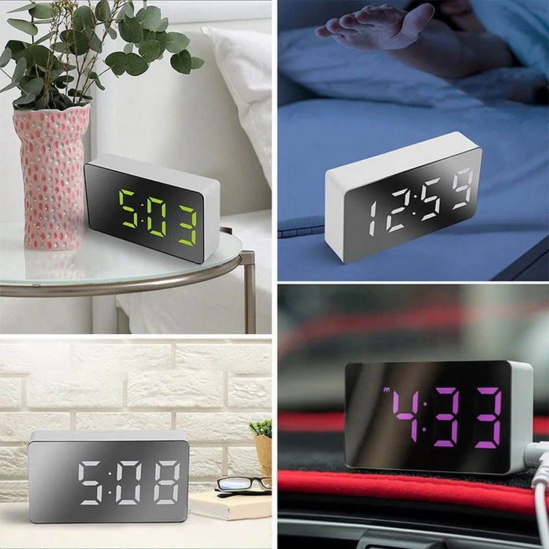 

LED Multifunctional Mirror Clo Digital Alarm Snooze Display Time Night LCD Light Table Desktop USB 5v/No Battery Home Decor