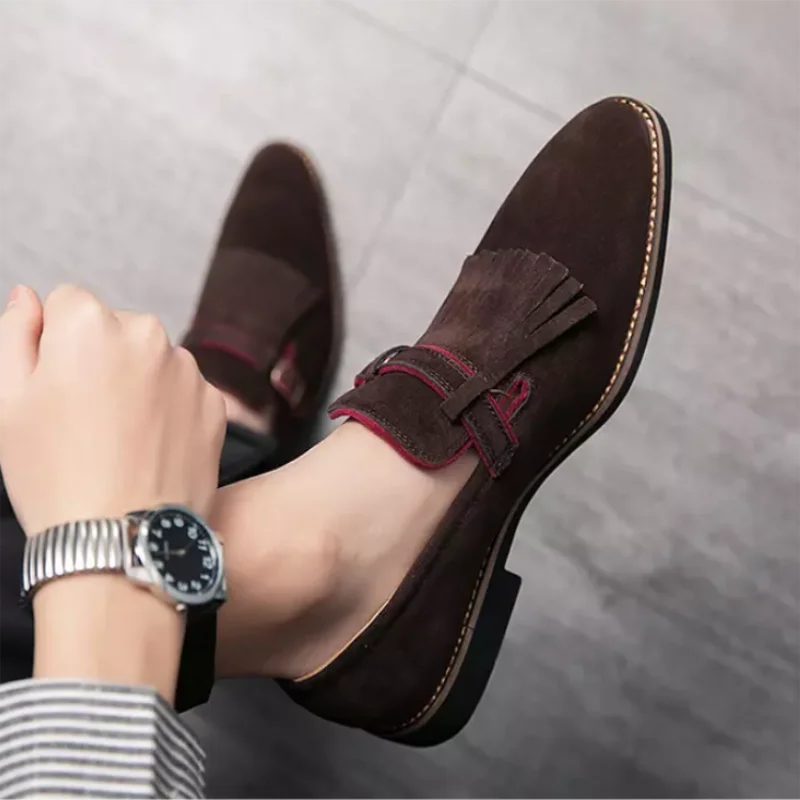 

Мужские повседневные туфли ручной работы, формальные Модные Повседневные туфли, новая модная Высококачественная замшевая обувь с бахромой...