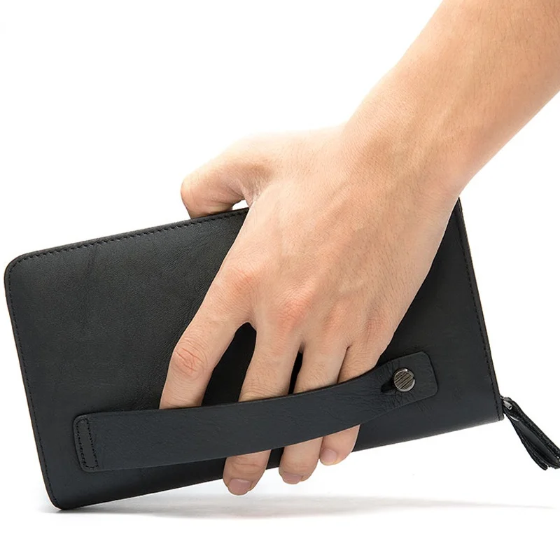 

Мужской кошелек из натуральной кожи, клатч, Двойная застежка-молния, удлиненный бумажник в стиле ретро
