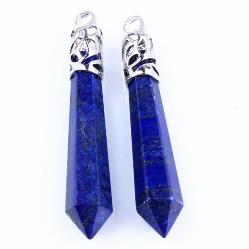 KFT покрытый серебром натуральный Lapis Lazuli камень Шестигранная Призма маятник